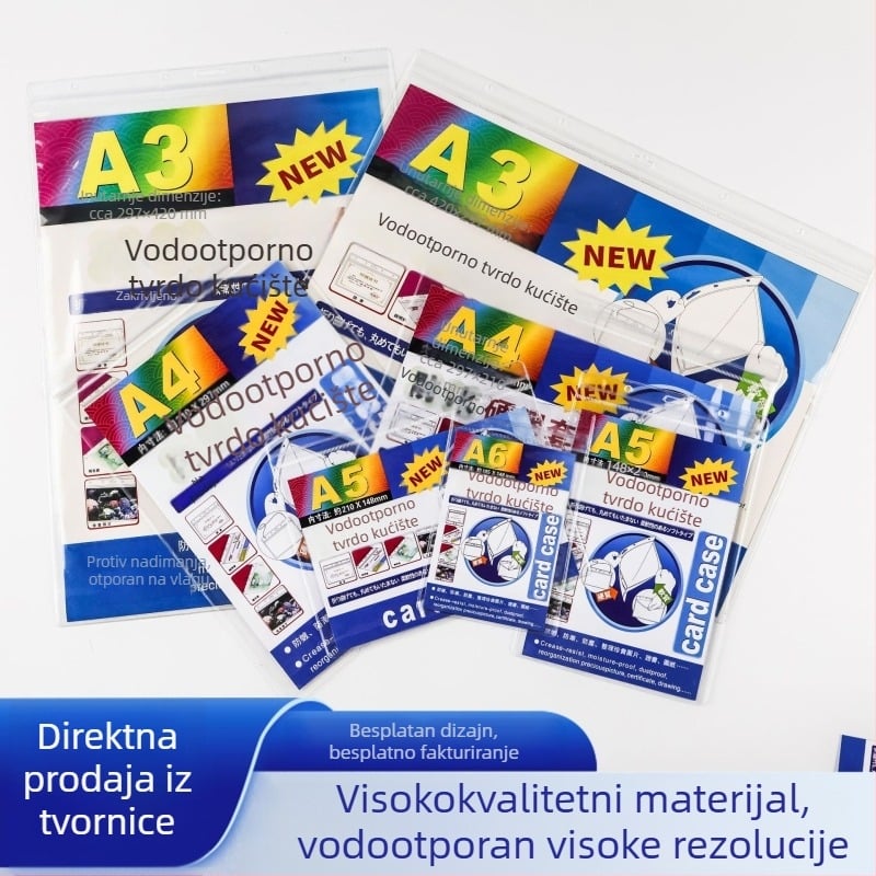PVC vodootporan tvrdi spremnik za dokumente, visoke prozirnosti, otporan na nabore, otopor na prljavštinu i vlagu, prilagodljiv