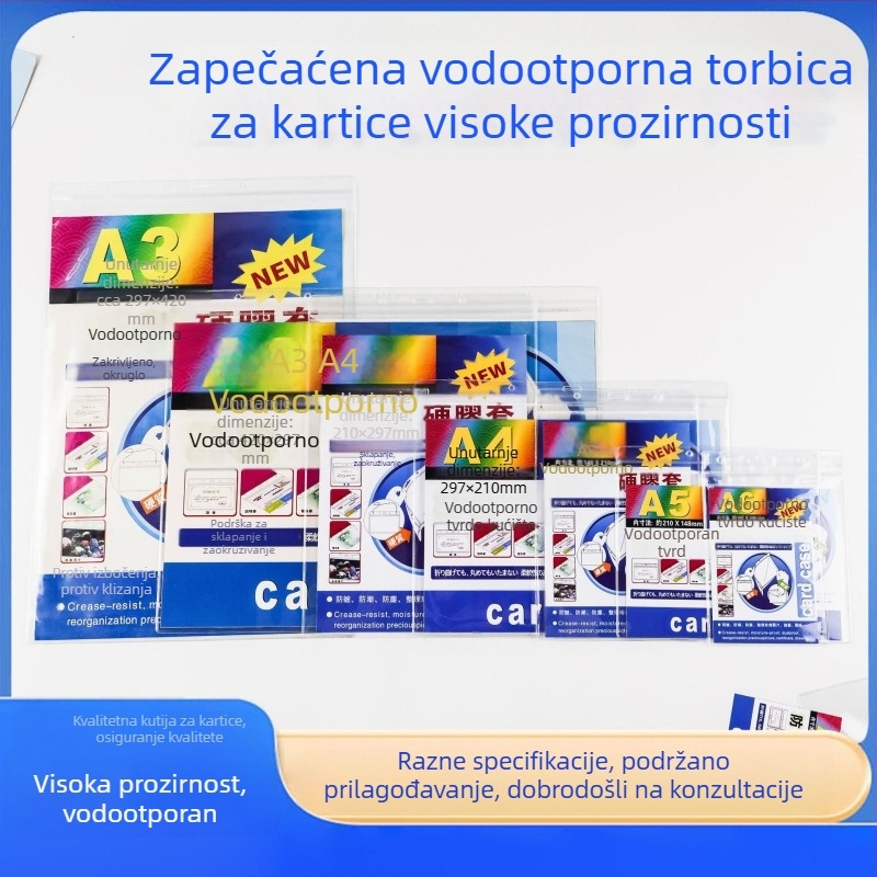 PVC vodootporan tvrdi spremnik za dokumente, visoke prozirnosti, otporan na nabore, otopor na prljavštinu i vlagu, prilagodljiv