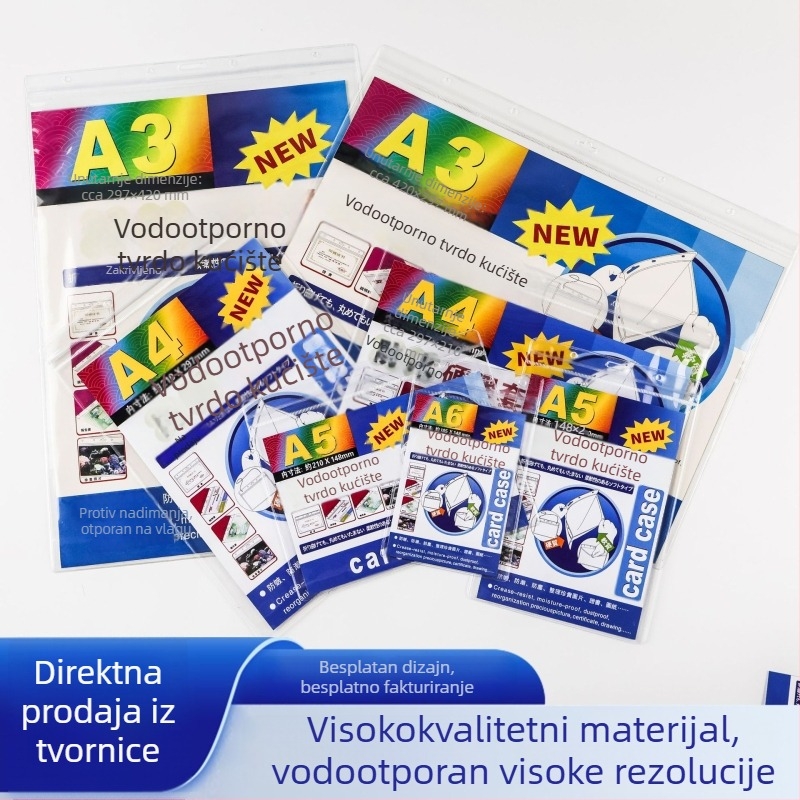 PVC vodootporan tvrdi spremnik za dokumente, visoke prozirnosti, otporan na nabore, otopor na prljavštinu i vlagu, prilagodljiv