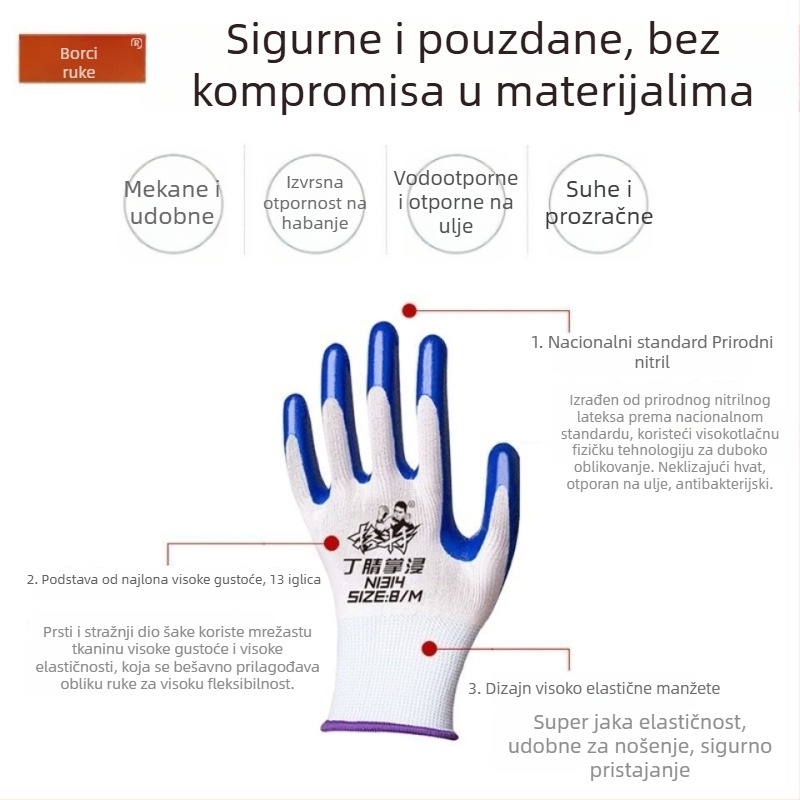 Radničke zaštitne rukavice: otporne na habanje i rezanje, nitrilno-lateks rukavice, profesionalne, otporne na ulje i debele