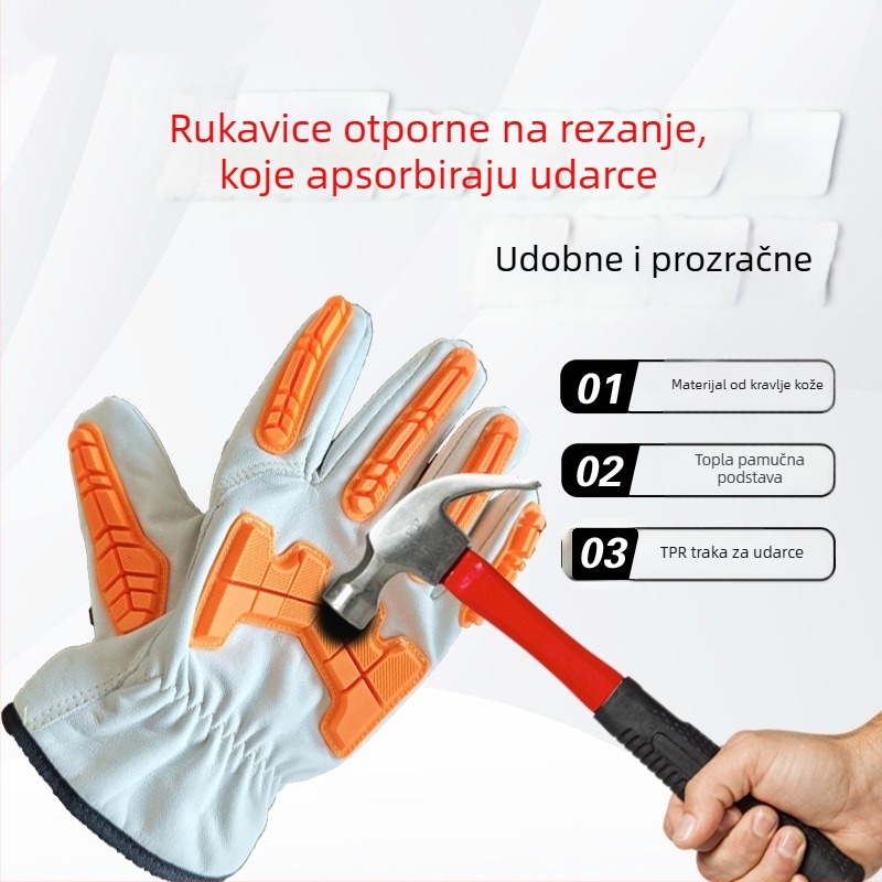 Rukavice rudara s zaštitom od udara i rezanja, od goveđe kože, za naftna polja i rudarska gradilišta, zaštita od sudara