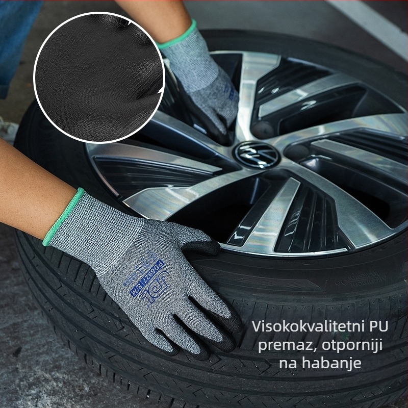 Rukavice otporne na rez prema europskom standardu C, s PU premazom na dlanovima, protivklizne i otporne na habanje, za građevinske radove i obradu drveta