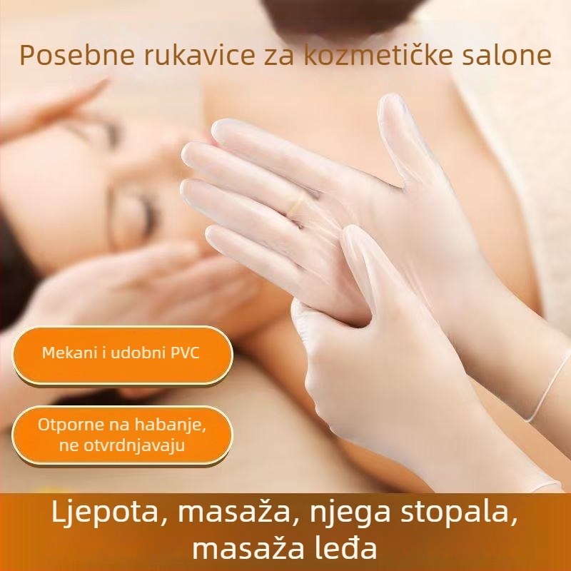 Jednokratne PVC rukavice za kozmetičke postupke: manikura, bojanje kose, masaža leđa i stopala, kuhinja; prozirne, vodootporne, debljina 0.05 mm