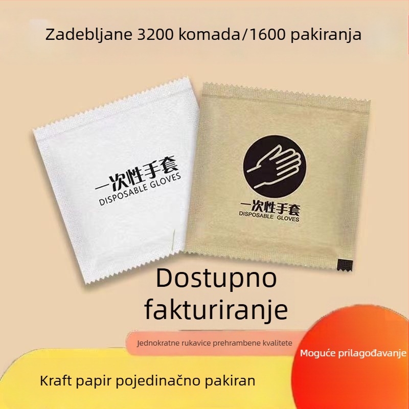 Rukavice za jednokratnu upotrebu od polietilena, pojedinačno pakirane, prehrambene kvalitete, za komercijalnu dostavu i catering