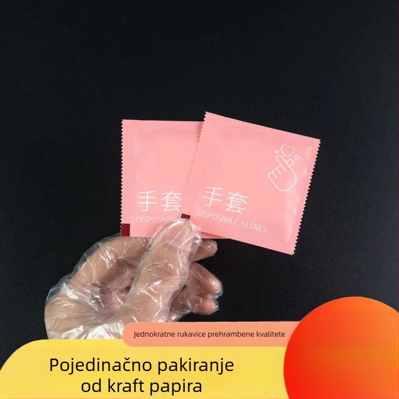 Rukavice za jednokratnu upotrebu od polietilena, pojedinačno pakirane, prehrambene kvalitete, za komercijalnu dostavu i catering