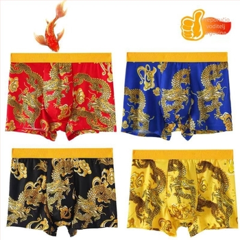 Muške gaćice s motivom zmaja, Milk-Silk tkanina, prozračan, mekan, koži-prijazan, srednji pojas