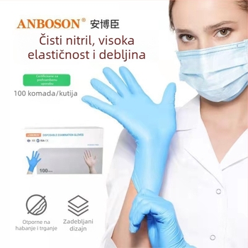 Jednokratne nitril rukavice, otporne na masnoće, vodonepropusne, otporne na kiseline i baze, visoko elastične