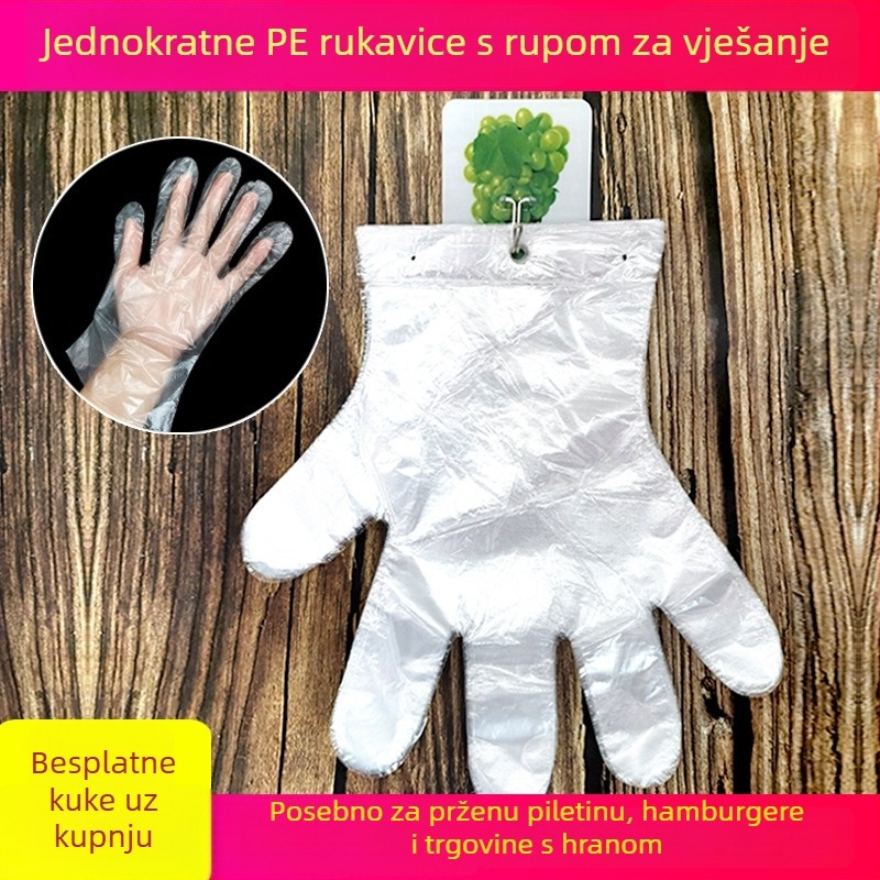 Jednokratne PE rukavice za prehrambenu industriju, prozirne, s otvorom za vješanje, 100 komada u paketu