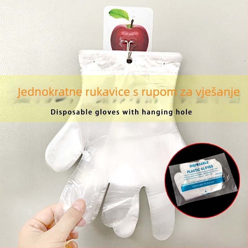 Jednokratne PE rukavice za prehrambenu industriju, prozirne, s otvorom za vješanje, 100 komada u paketu