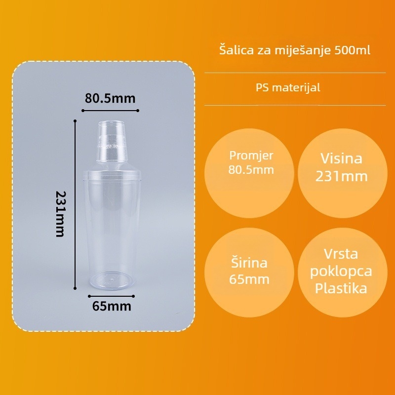 Jednokratna šejker šalica s poklopcem, 500 ml, za napitke, voćne sokove i mliječni čaj, prijenosna, otporna na visoke temperature