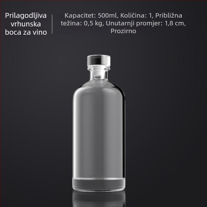 Staklena boca za voće vino, debela, zatvara se, 500 ml, minimalistički luksuzan dizajn