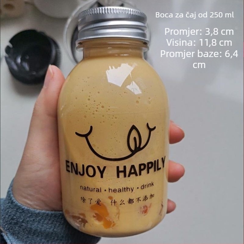 Jednokratna boca za napitke s poklopcem za mliječni čaj, plast prehrambene kvalitete, zatvoreno pakiranje, kapacitet 1 l ili više