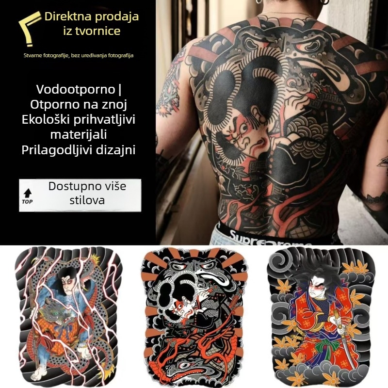 Naljepnica za tetovažu cijelog leđa, vodootporna i izdržljiva, traje 3–5 dana, tradicionalni japanski dizajn