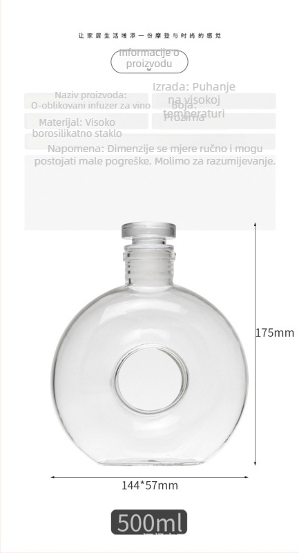 O‑oblik boca za voćno vino, prozirna staklena boca sa zatvaranjem za hladno infuziju, plitka mala boca za dopunu čaja