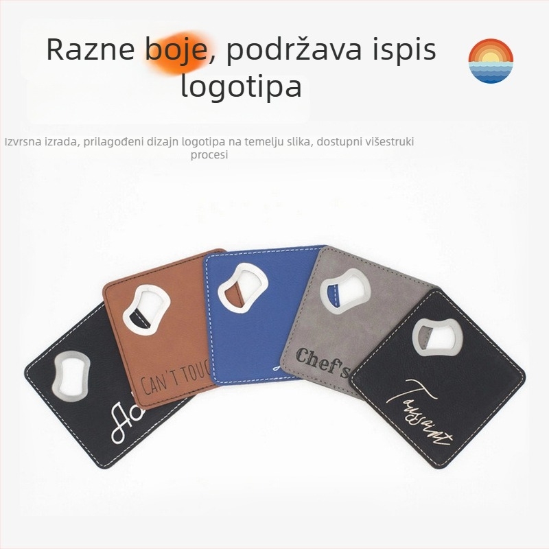 Kvadratni kožni otvarač boca od nehrđajućeg čelika, s protukliznom površinom, podmetač za čaše