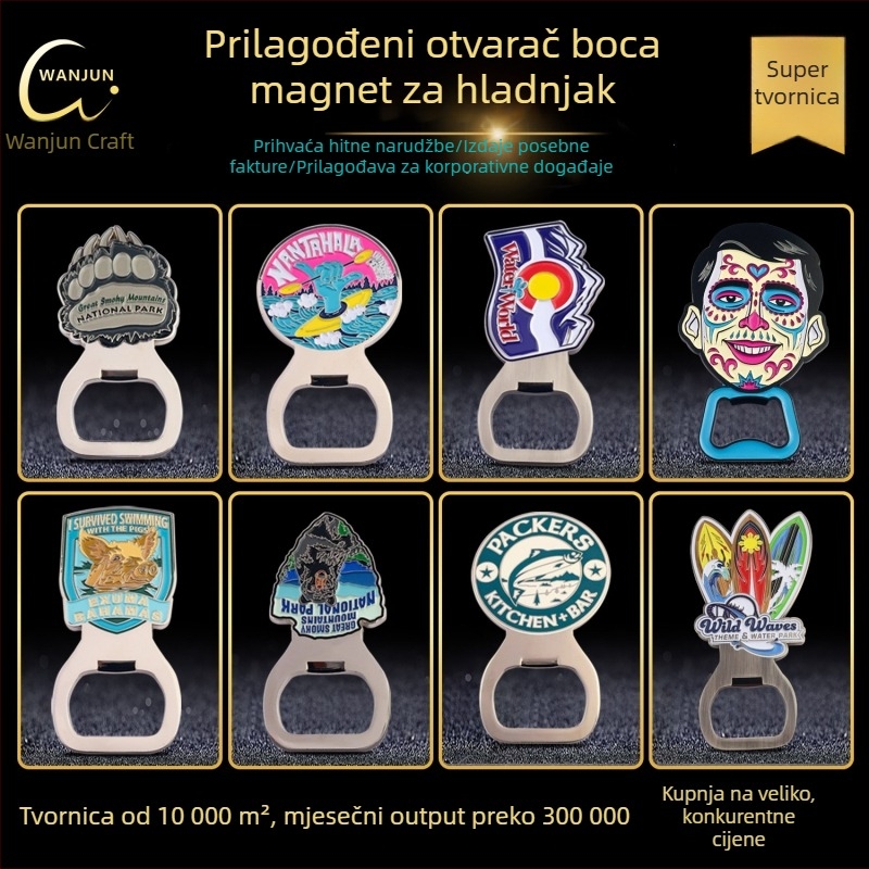 Metalni otvarač za boce s emajliranim premazom, prilagođeni logotip, magnetski frižider magnet