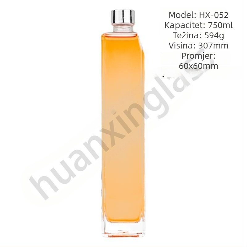 Huaxin 750 ml kvadratna staklena boca za alkohol s vijčanim vratom, kristalno bijelo staklo, pogodna za liker i voćne sokove