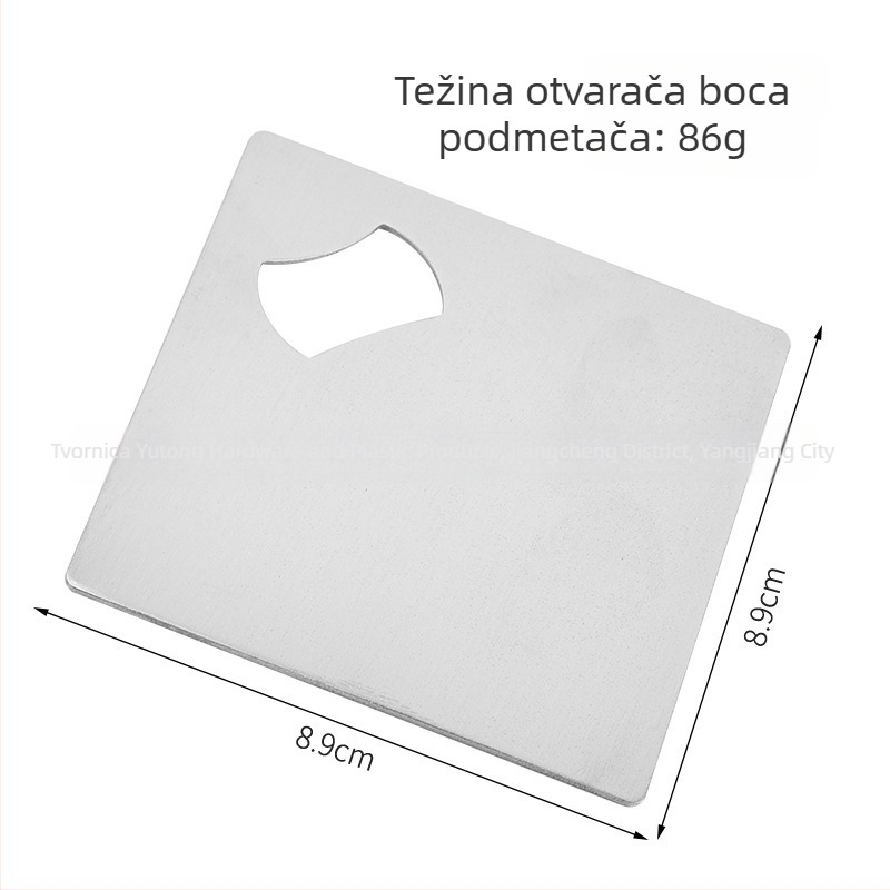 Veliki četvrtasti otvarač za boce od nehrđajućeg čelika uz podlogu za čaše – kreativni dizajn