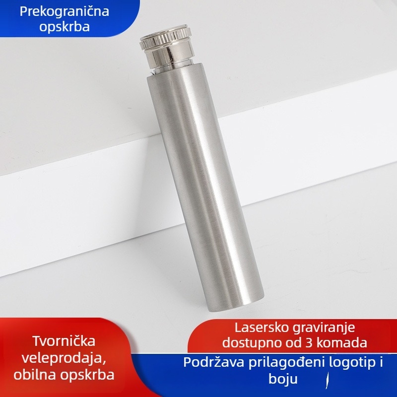 1 oz prenosni nehrđajući čelični cilindar za piće, polirano okruglo dno, oblik cigare, europsko-američki stil