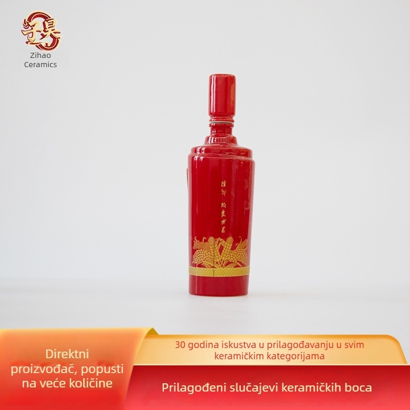 Crvena keramička prazna boca za alkohol, prilagođena za kućnu uporabu, zatvorena, vrhunske kvalitete