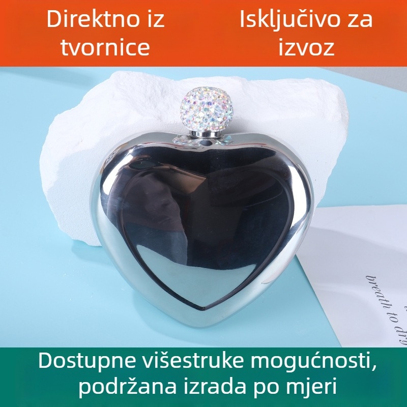 Srcem oblikovana prenosna flaska od 304 nehrđajućeg čelika s dijamantnim ugradnjama, sjajna i neobičnog dizajna za vanjsku upotrebu