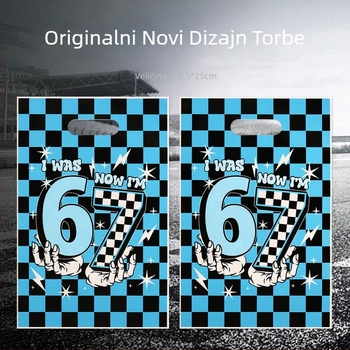 Nova zabavna tote torba s printom 67-broja crno-plav karirani uzorak, za rođendanske poklone i slatkiše