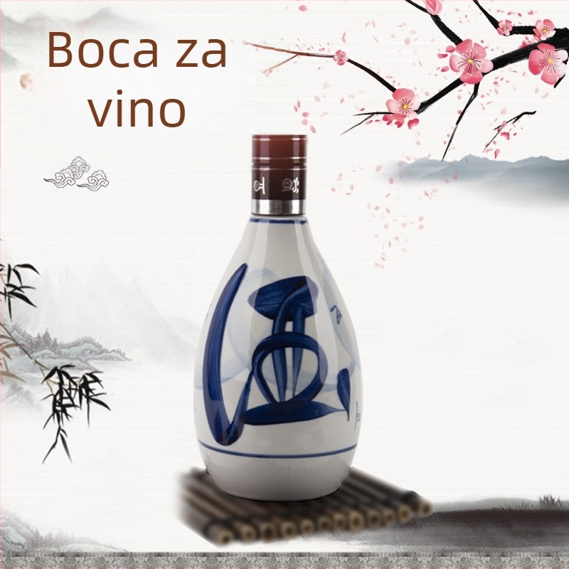 Plavo-bijela porcelanska keramička prazna boca za vino, ručno oslikana, 0,5 kg, mala boca za kućnu upotrebu, premium