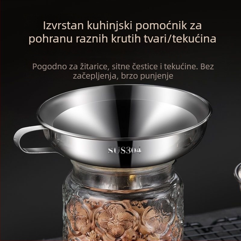 Lijevak od nehrđajućeg čelika sa širokim otvorom – debele stijene, za dresinge, ulje, džem i umake – veliki promjer pakiranja