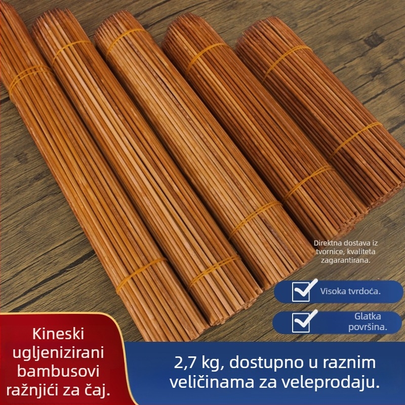 Izuzetno tvrdi karbonizirani bambusovi štapići za roštilj, jednokratni, duljina 20–40 cm, promjer 2,0–4,0 mm