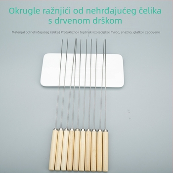 Nehrđajući čelični ražnjići s drvenim drškama, jednokratni okrugli ražnjići za roštilj janjetine