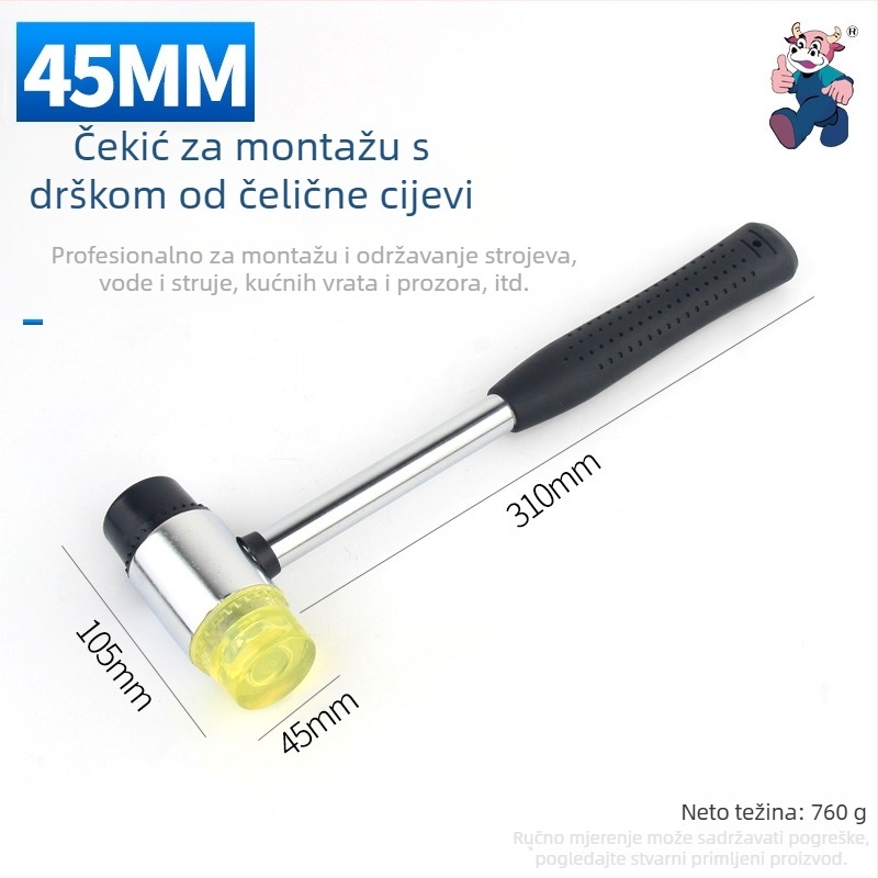 gumeni čekić s drškom od čelične cijevi, glava od visokougljičnog čelika, mini veličina za otiske listova