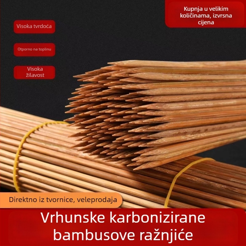 Jednokratni bambus štapići za roštilj, karbonizirani ekstra tvrdi crni štapići za janjetinu, kobasice i kandirano voće, biorazgradivi