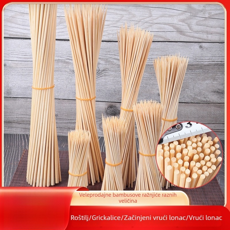 Jednokratni bambusovi ražnjići za roštilj, bijeli, duljine 25–40 cm, debljine 2–5 mm