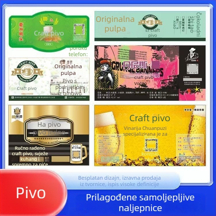Etikete za pakiranje piva na boce, zatvaračke naljepnice, ljepljivi papir za etikete posebnog oblika
