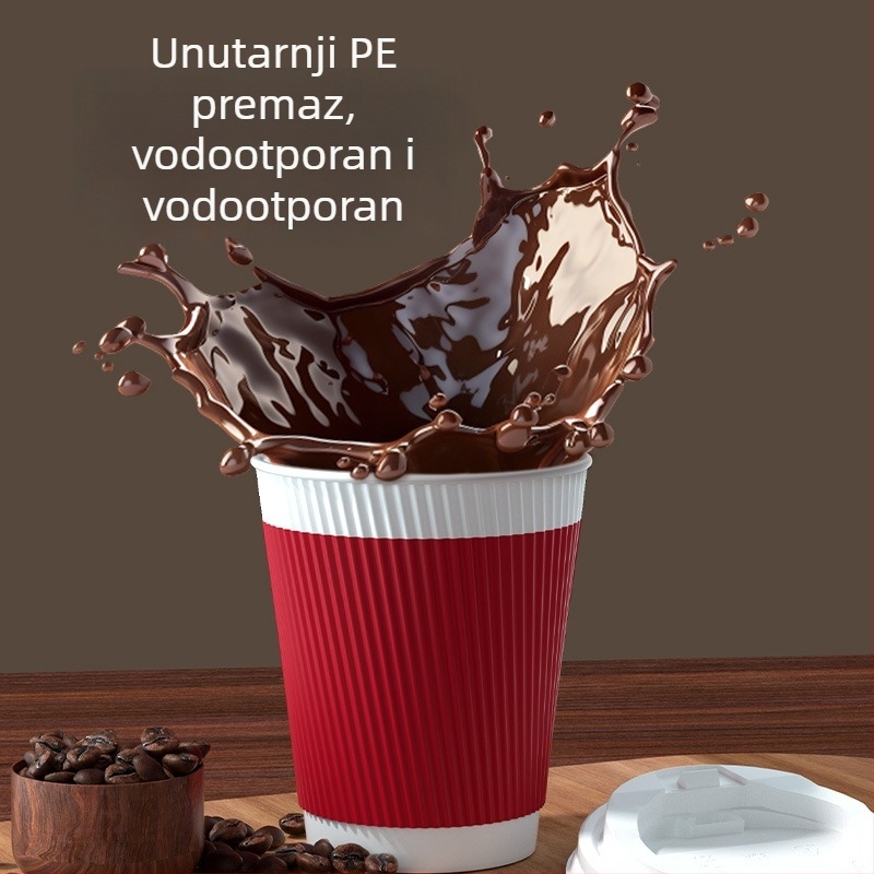 Yunlei jednokratna papirna šalica za kavu – debela papirnata šalica za mliječni čaj, za ponijeti uz poklopac, zaštita od opeklina