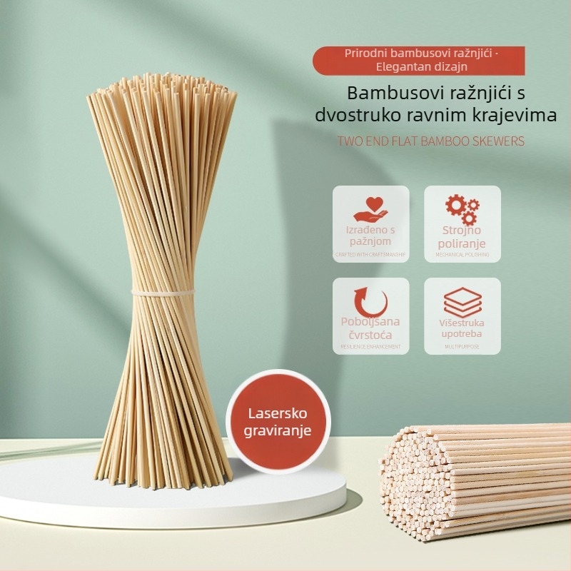 Bambus štapići s plosnim vrhom za rukotvorine i DIY, okrugli štapići, štapići za marshmallow i šećernu vatu