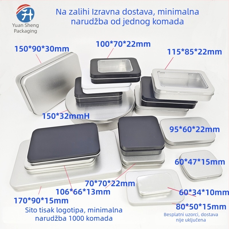 Mala metalna kutija s preklopnim poklopcem za pakiranje kartica, naljepnica i nakita – srebrna/crna