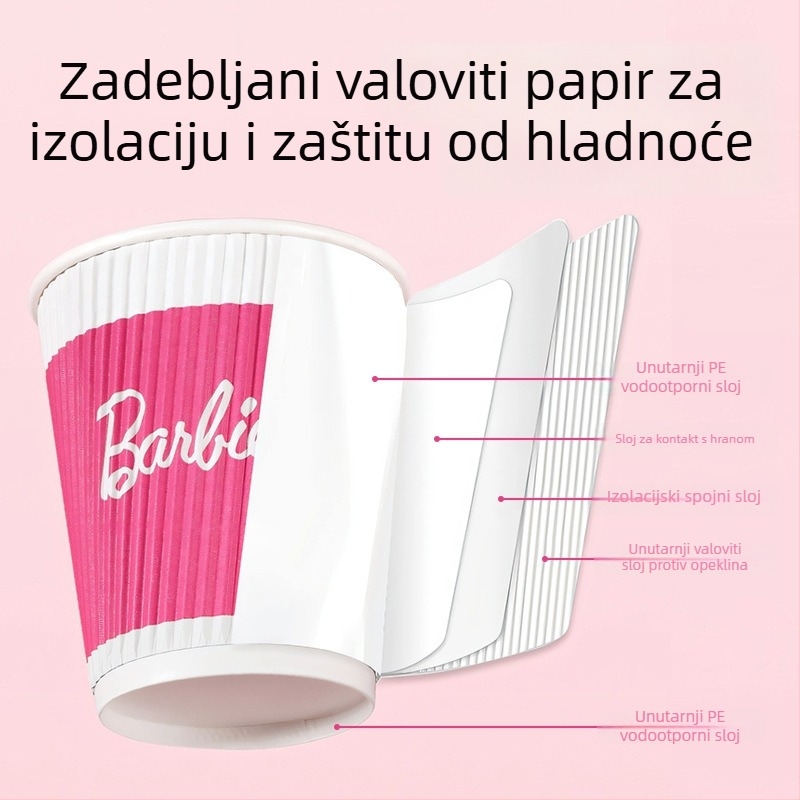 Yijie Barbie jednokratna papirnata šalica za kavu, kućna uporaba, debela i čvrsta, otporna na opekline, premium valovita papirnata šalica