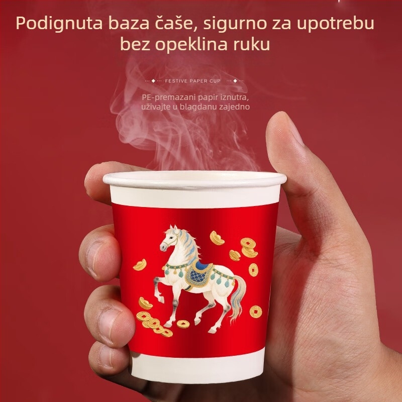 Jednokratne papirnate čaše za vruće napitke, debelih zidova, 201–300 ml, kineskog stila, kućna upotreba, 50 komada