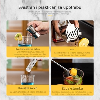 Set šejkera za koktele od nehrđajućeg čelika, 5 kom., kućni bar za početnike