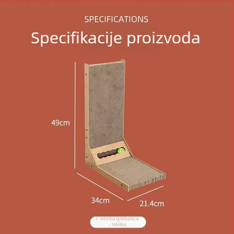 L-oblik mačji grebalica s integriranom mačjom kućicom, velika, od valovitog kartona