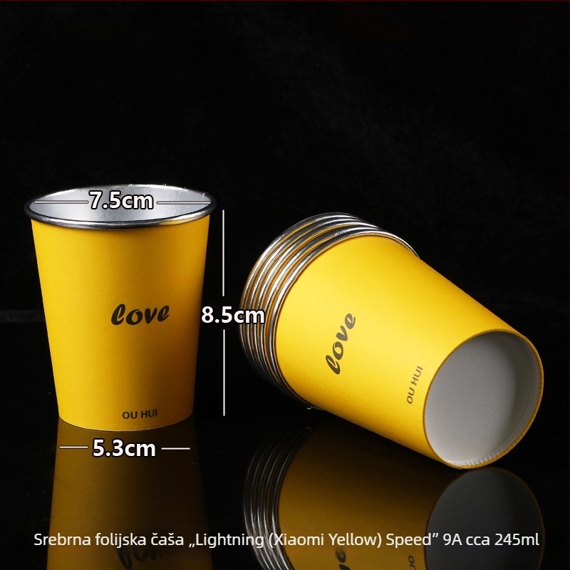 Jednokratna papirnata šalica s aluminijskom folijom, deblja za kampiranje i čaj, 245 ml, svijetlo žuta