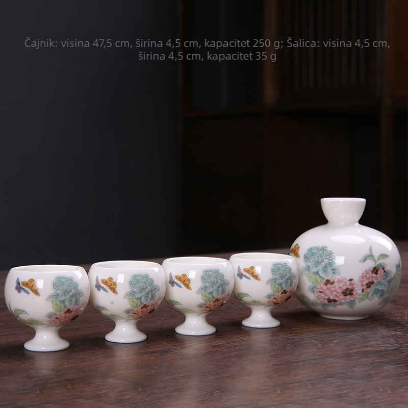 Porcelanski set čaša za bijelo vino s motivom hortenzije, moderni minimalistički dizajn, 20-dijelni set za bar