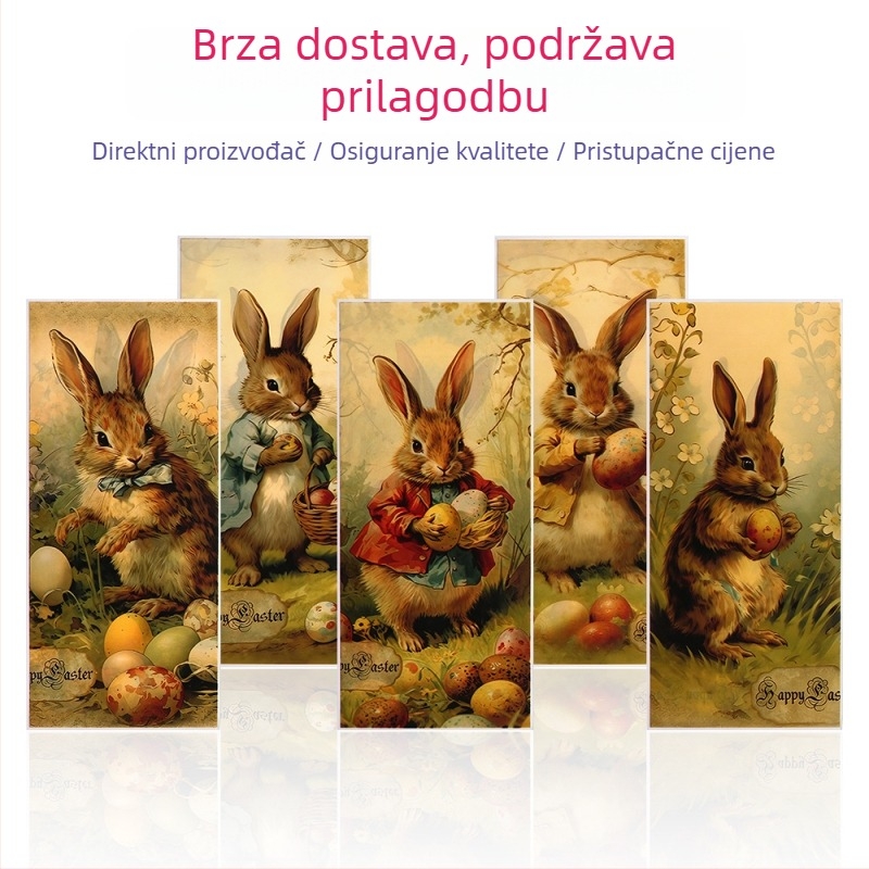 OPP plastične vrećice s otiskom uskrsnog zeca, zatvaranje šnurlom, ravni otvor, za pakiranje slatkiša i grickalica na zabavama