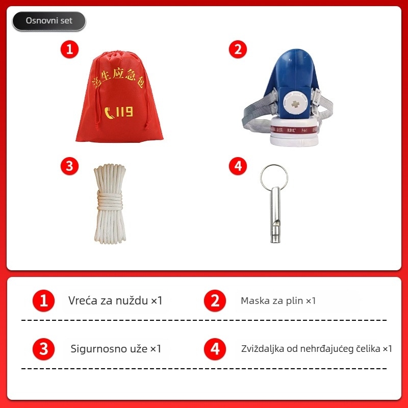 Set za evakuaciju pri požaru sa torbom za pohranu za domove, najamne stanove i hotele