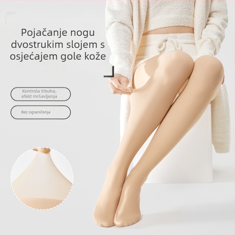 Lumijia crne najlon čarape s flis podstavom, prirodan nude izgled, dvostruko slojeviti paneli, tople za jesen-zimu