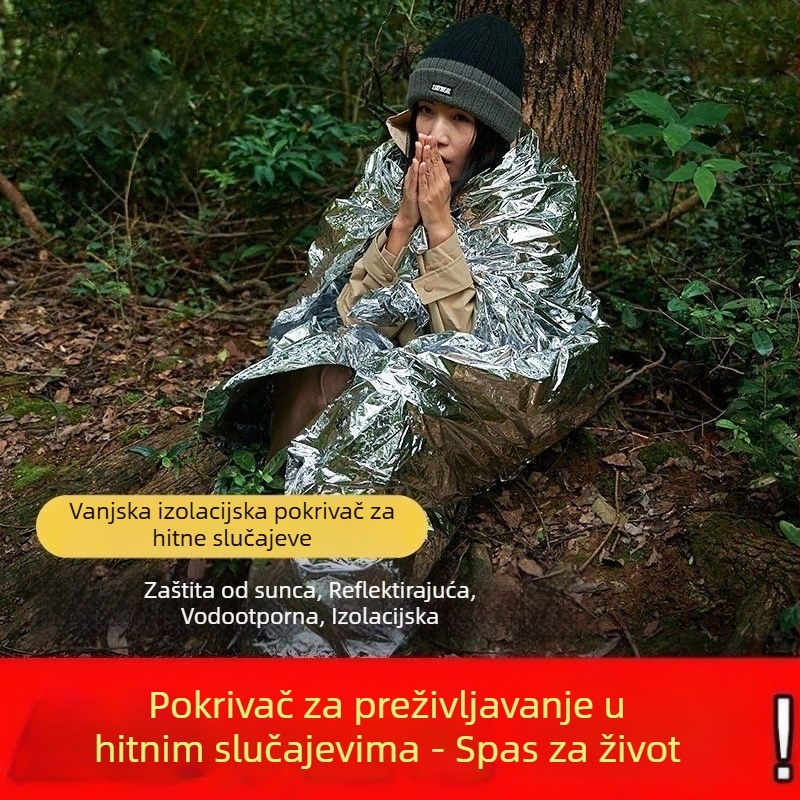 Vanjska hitna termalna deka s aluminijskim filmom za preživljavanje, zaštita od hladnoće, kiše i sunca, za kampiranje i putovanja