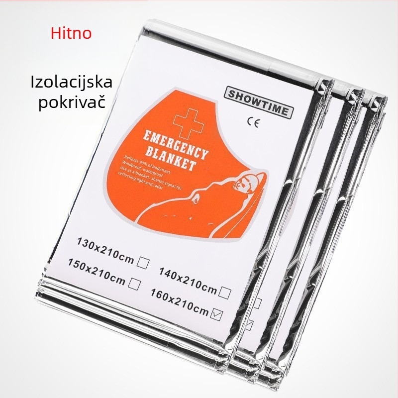 Vanjska hitna termalna deka s aluminijskim filmom za preživljavanje, zaštita od hladnoće, kiše i sunca, za kampiranje i putovanja