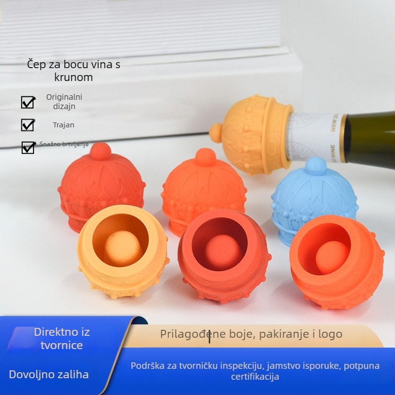 Crown silikonski čep za vino – prehrambeni silikon, čvrsto zatvara bocu crnog vina i sprječava curenje