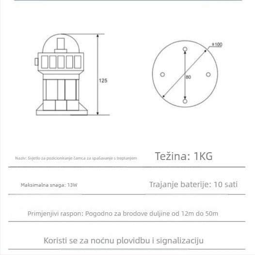 BSW9812 Svjetlo za poziciju spašavanja broda, CCS-EC certifikacija, bljeskanje
